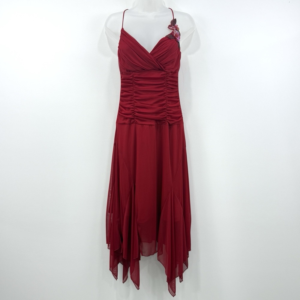 VTG 90s Y2K Teeze Me Fairy Dress M Red Whimsigoth Babydoll Beaded Handkerchief